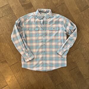 Poncho Shirt L Madaket Plaid Blue Red White Performance Magnetic Pockets $95
